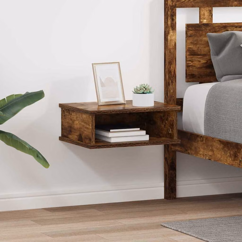 Set di 2 comodini sospesi vidaXL in legno ingegnerizzato rovere fumé L 40 cm x P 31 cm x H 15 cm