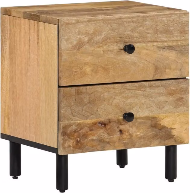 Set di 2 comodini moderni vidaXL in legno di mango e metallo, colore marrone, L/P/H: 40 x 33 x 46 cm
