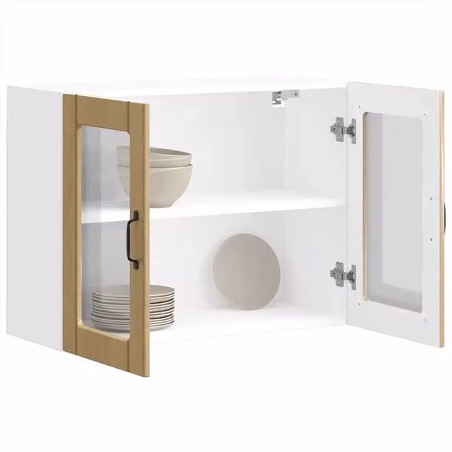 Pensile da cucina e soggiorno vidaXL con ante in vetro, marrone e bianco, L 80 cm x P 25 cm x H 60 cm