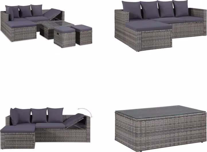 vidaXL set salotto da giardino 4 pezzi con cuscini in poly rattan grigio - Set di mobili da giardino - Set di mobili da giardino - Divano da giardino - Divani da giardino