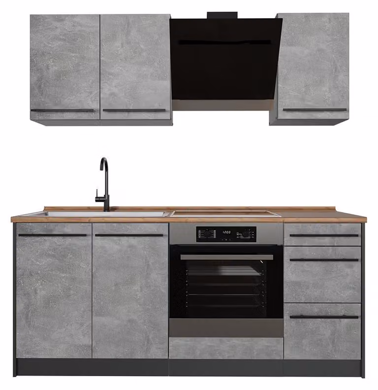 Cucina monoblocco Vicco R-Line Calcestruzzo/Antracite 180 cm piano di lavoro Rovere dorato, Model 66978
