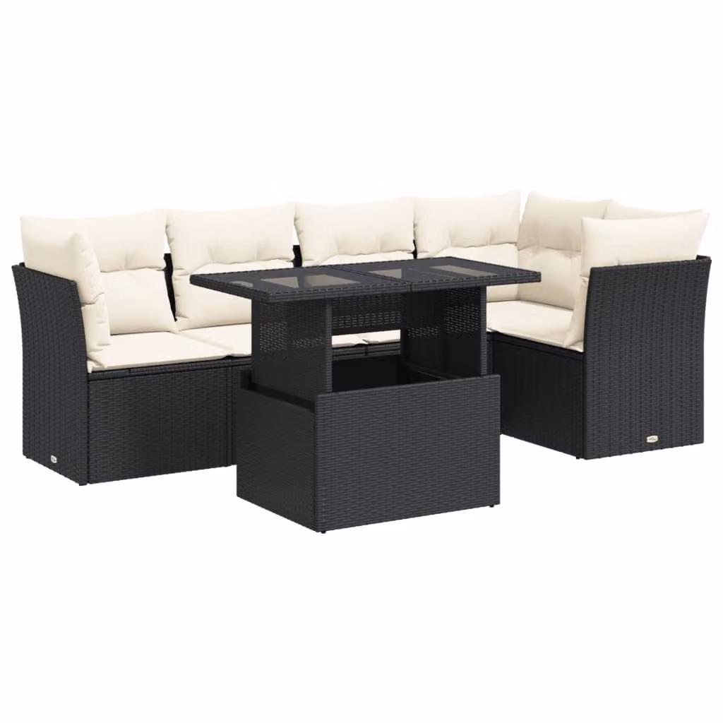 Set Divano da Giardino 6 pz con Cuscini Nero in Polyrattan