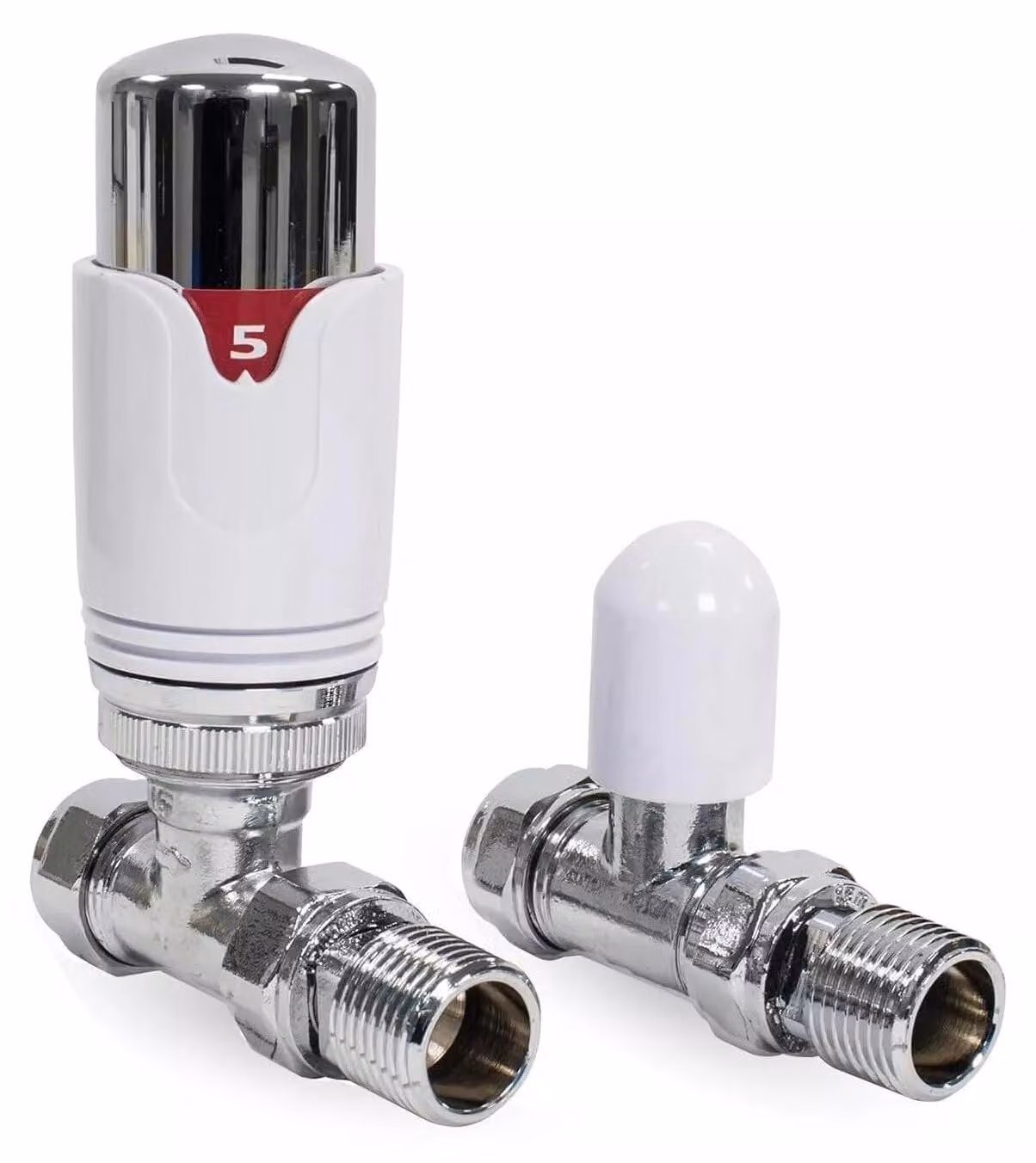Termostato per radiatore, valvola da 15 mm x 1/2 pollice, cromata e bianca, per impianti di riscaldamento