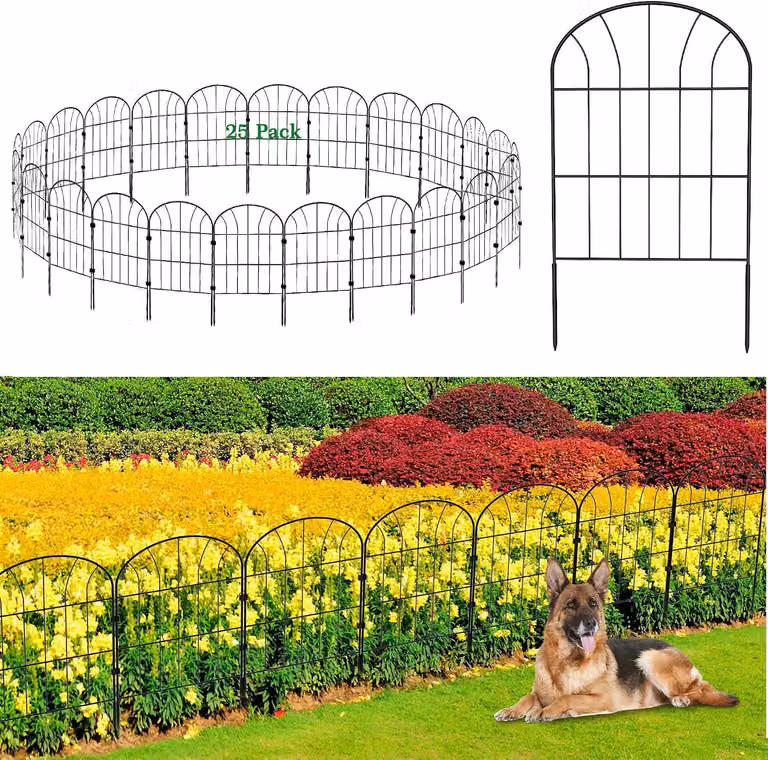 Recinzione in metallo per giardino, altezza 60 cm, larghezza 33 cm, 25 pannelli, lunghezza totale 8,25 metri