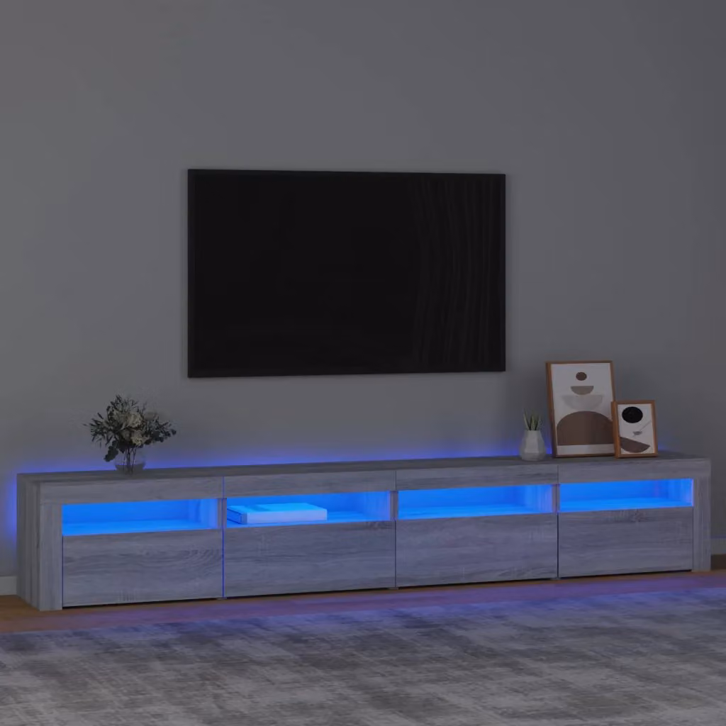 vidaXL Mobile Porta TV Moderno con Luci LED Integrate Grigio, L 240 cm x P 35 cm x H 40 cm