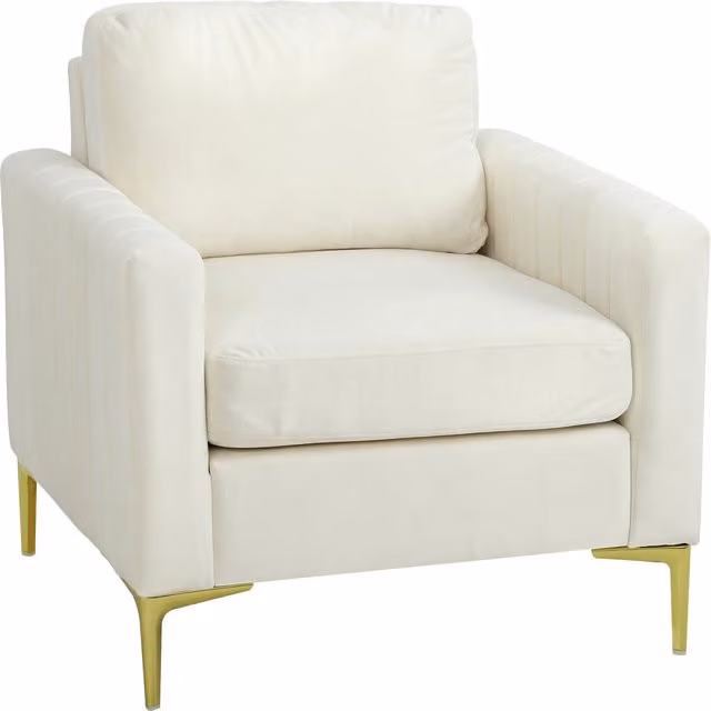 Poltrona da salotto HOMCOM in velluto con braccioli e imbottitura spessa, colore crema, L: 81 cm, P: 77 cm, H: 81 cm