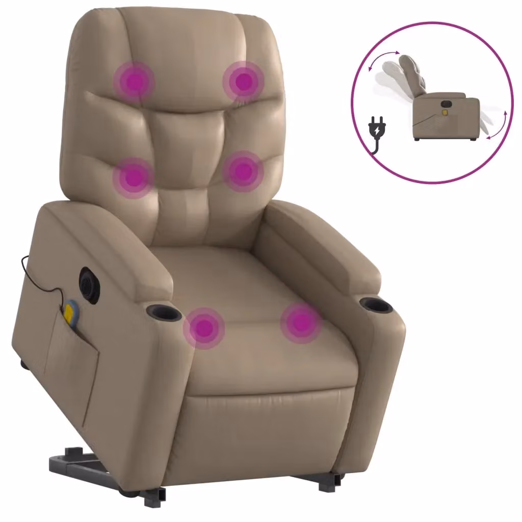Poltrona Alzapersona Elettrica con Massaggio vidaXL in Similpelle Colore Cappuccino – 2