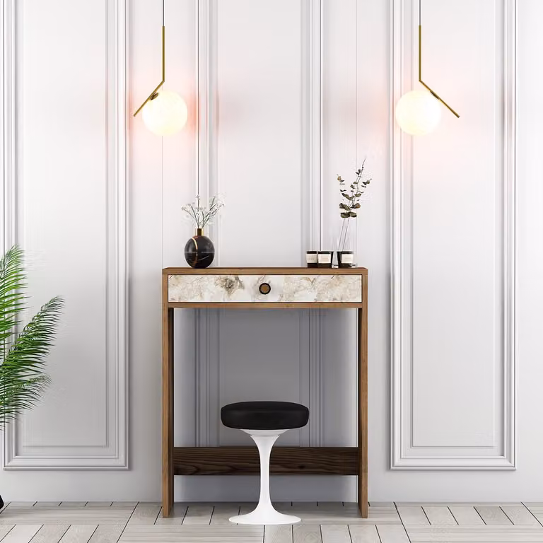 Skye Decor, Lisbona - Noce, Bianco, Marmo, Toeletta, Noce, 100% PANNELLI DI PARTICELLE RIVESTITI IN MELAMMINA, 70 x 84,7 x 40 cm