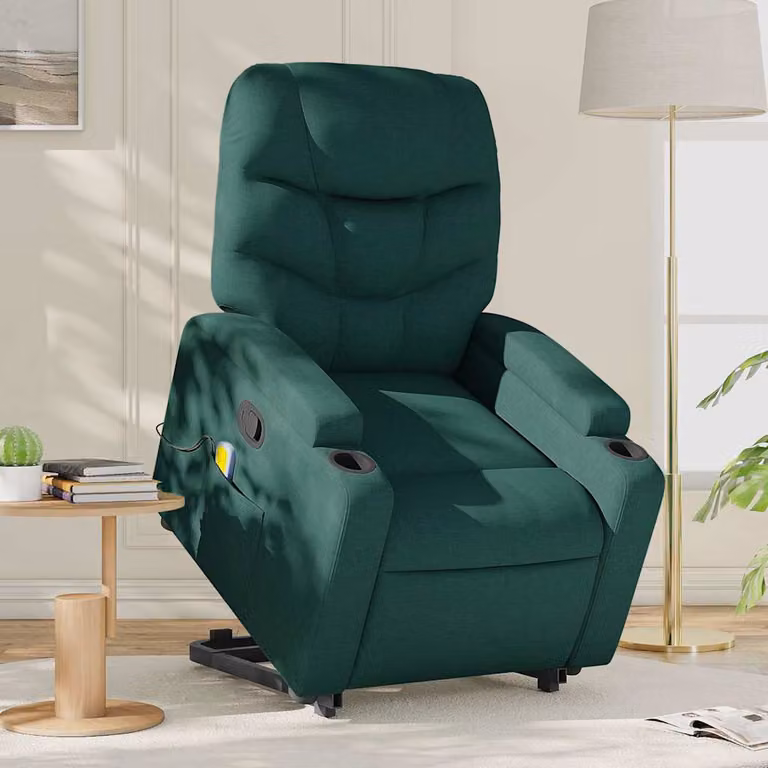 vidaXL Poltrona Alzapersona con Assistenza Elettrica Verde in Tessuto
