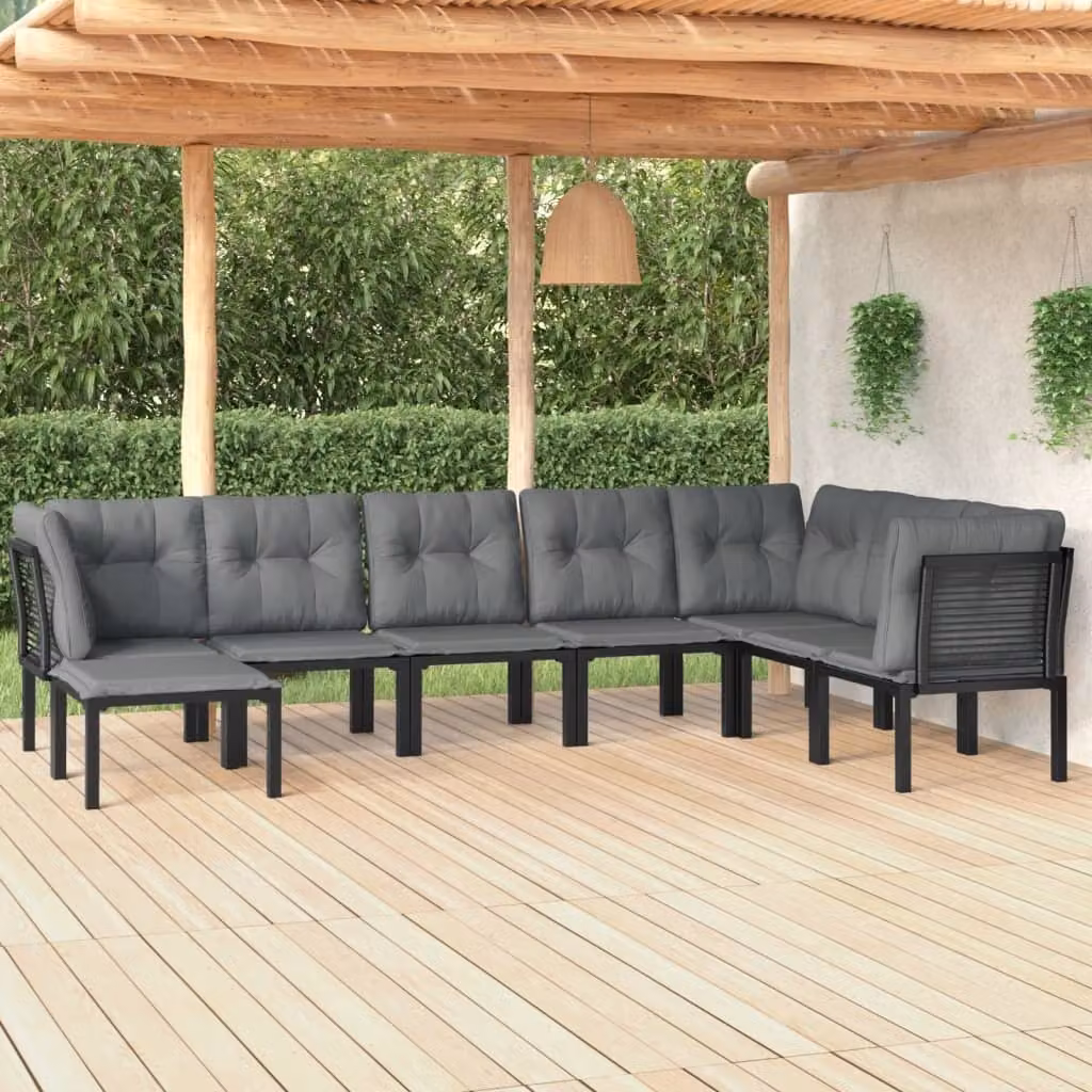 The Living Store Set salotto da giardino 8 pezzi in poly rattan nero e grigio