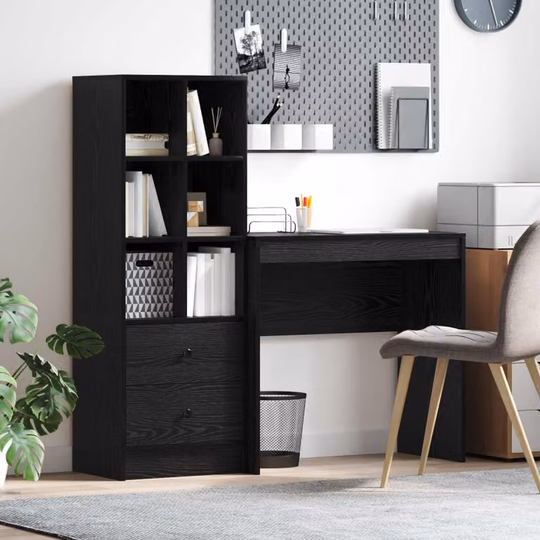 Set di 2 Scrivanie moderne vidaXL in MDF laminato, colore Rovere Nero, L: 125,5 cm, P: 40 cm, H: 127 cm