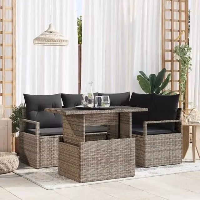 Set Divano da Giardino 5 pz Grigio Poly Rattan 3357552