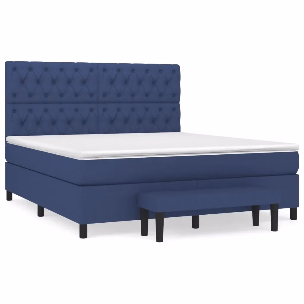 vidaXL Giroletto a Molle Ibrido con Materasso in Tessuto Blu e Bianco L/P/H: 160 x 200 x 128 cm – 2