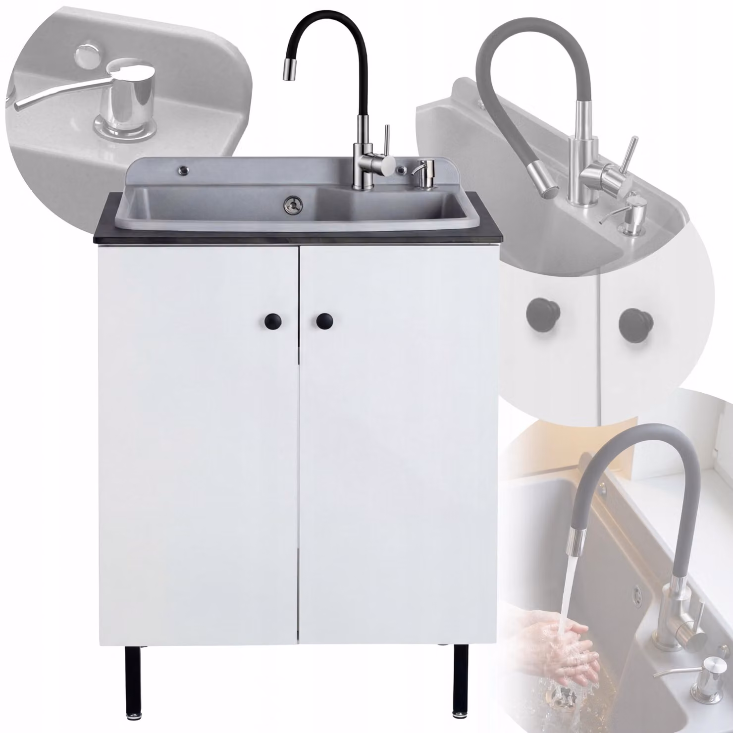Armadio lavanderia, armadio garage, lavello, rubinetteria flessibile, dispenser sapone