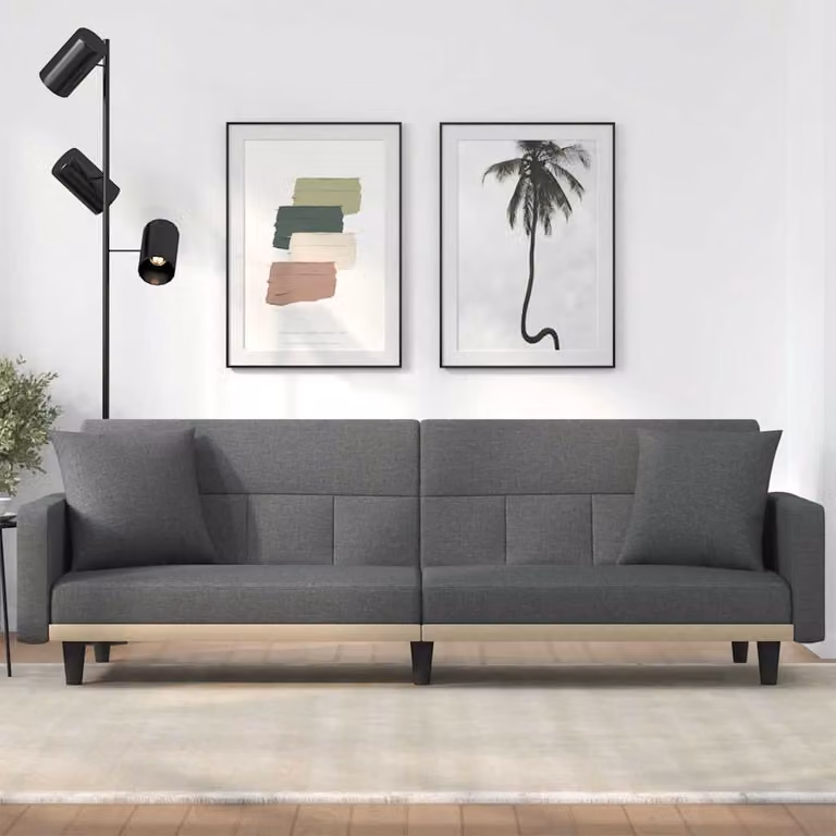 vidaXL Divano Letto Click-Clack Moderno in Tessuto Grigio con Cuscini e Poggiatesta Regolabile