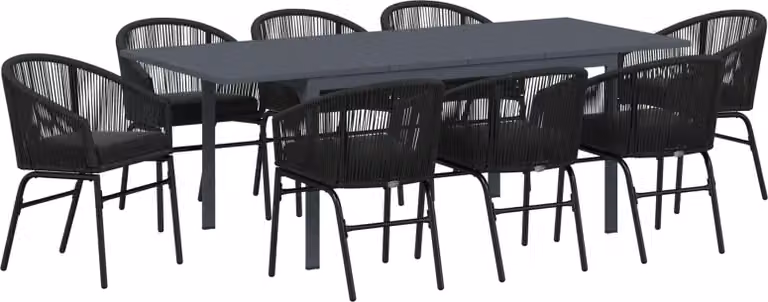 Set da Pranzo per Giardino 9 pcs Nero polyrattan