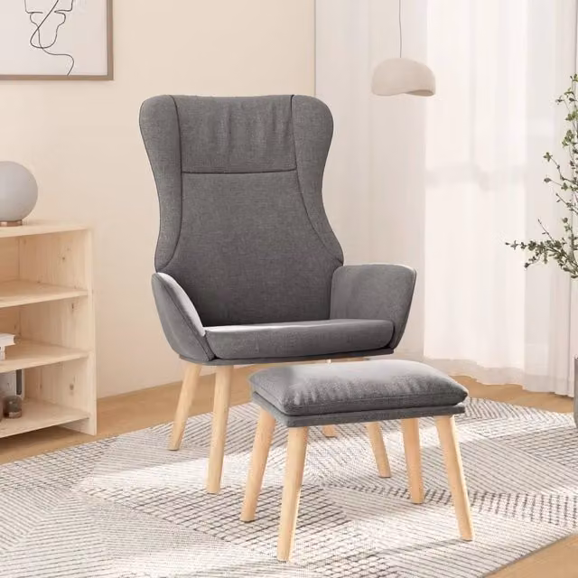 Poltrona Relax con Poggiapiedi vidaXL in Tessuto Grigio con Struttura in Metallo e Legno