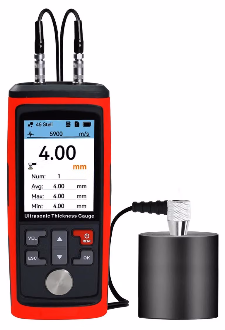 Misuratore di spessore a ultrasuoni, con un intervallo di misurazione da 0,03 a 11,8 pollici, dotato di una sonda ad alta precisione, memoria per la memorizzazione dei dati, velocità del suono regolabili e batteria ricaricabile, ideale per applicazioni in