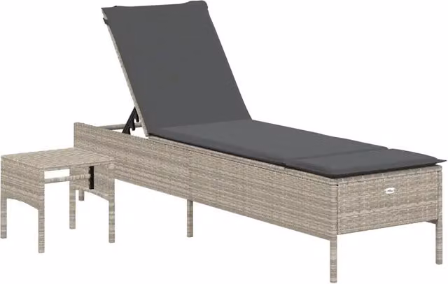 Sdraio da giardino in polyrattan grigio con cuscino impermeabile e poggiatesta regolabile