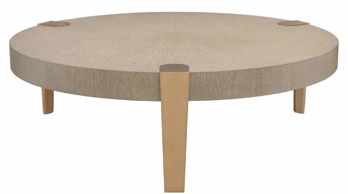 Tavolino Casa Padrino colore marrone chiaro/ottone Ø 121 x H. 38,5 cm - Tavolino rotondo da salotto con gambe in metallo - Mobili da salotto