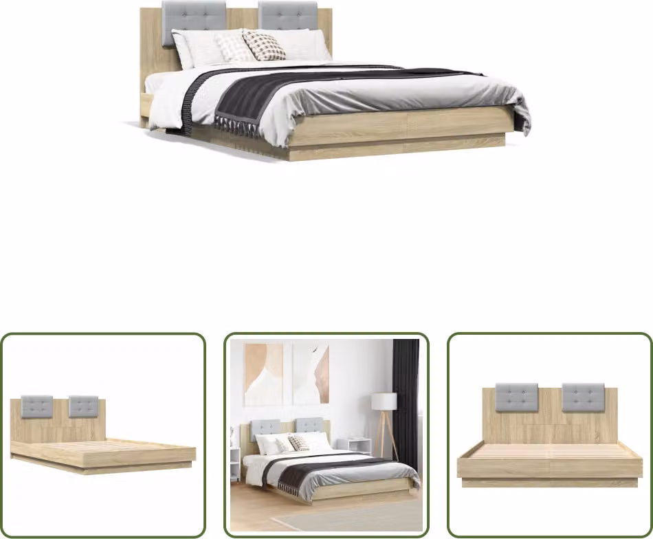The Living Store Giroletto con testiera in rovere Sonoma 150x200 cm Materiale in legno