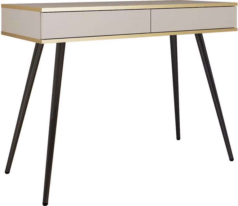 Tavolino da toilette beige con gambe nere e accenti dorati, 102x79x50 cm