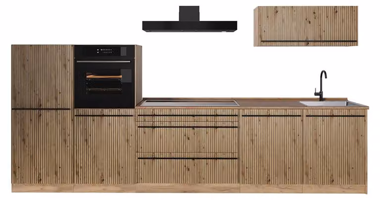 Cucina componibile Vicco R-Line Rovere artigianale/Rovere dorato 340 cm piano di lavoro Rovere dorato, Model 67294