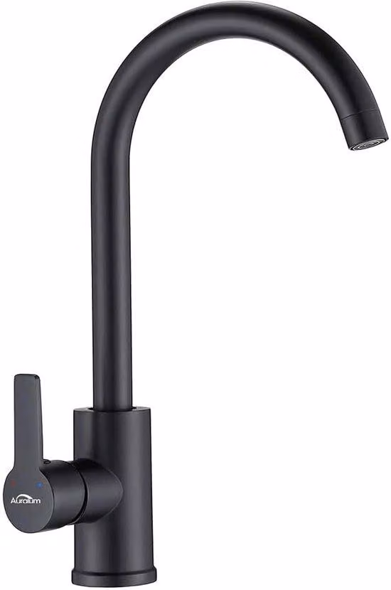 Miscelatore da cucina Auralum nero ad alta pressione, miscelatore da cucina con bocca alta e aeratore estraibile, miscelatore da cucina ruotabile a 360°, miscelatore da cucina con attacchi 2*G3/8