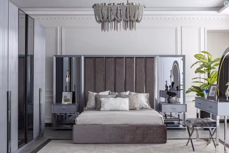 Graues Doppelbett Nachttische Luxus Schlafzimmermöbel Komfortables