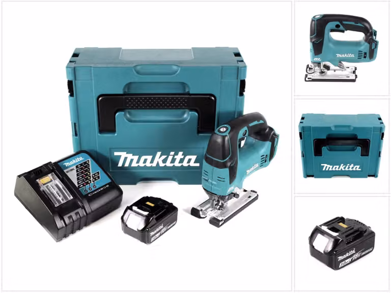 Makita DJV 182 RF1J Seghetto alternativo a batteria 18V / brushless in valigetta Makpac + 1x Batteria 3,0 Ah + Caricabatterie