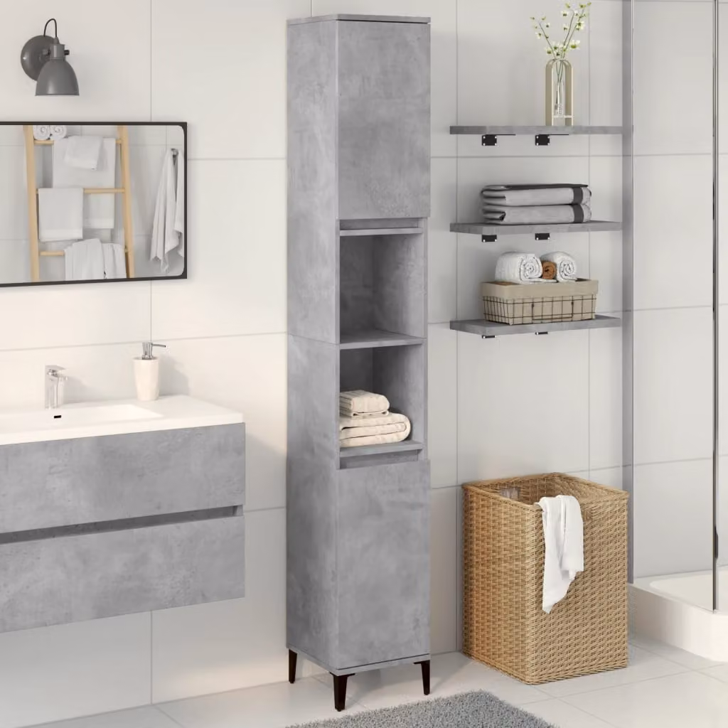 Armadietto da bagno industriale vidaXL in legno e metallo grigio opaco L/P/H: 30 x 30 x 190 cm