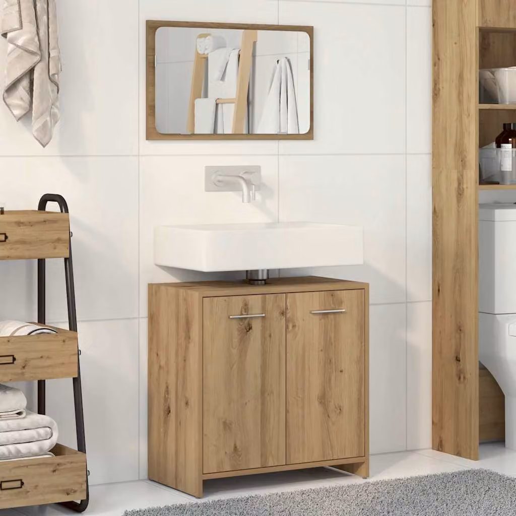 Mobile da bagno con specchio vidaXL in rovere marrone con ante a battente L/P/H: 60 x 33 x 61 cm