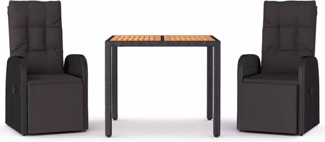 Set Pranzo Giardino 3pz | Set Salotto da Giardino Nero Polyrattan e Legno Massello Acacia