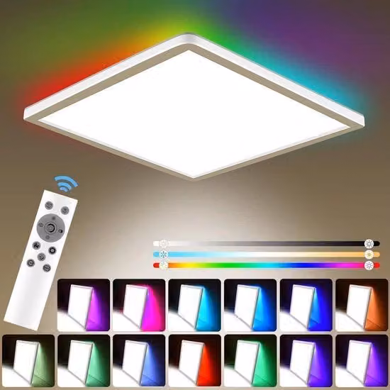 Lampada LED Quadrata da Parete Bianca 24W con Telecomando, 3200lm, RGB e IP54 per Camera da Letto, Bagno e Cucina