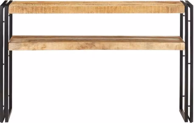 Tavolo Consolle rettangolare vidaXL in legno di mango grezzo e metallo, colore marrone, L 120 x P 30 x H 75 cm