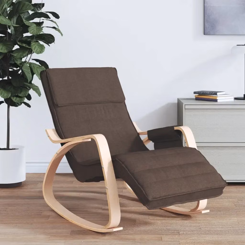 Sedia a Dondolo Moderna in Tessuto Marrone e Legno di Betulla CFW4330951 – 2
