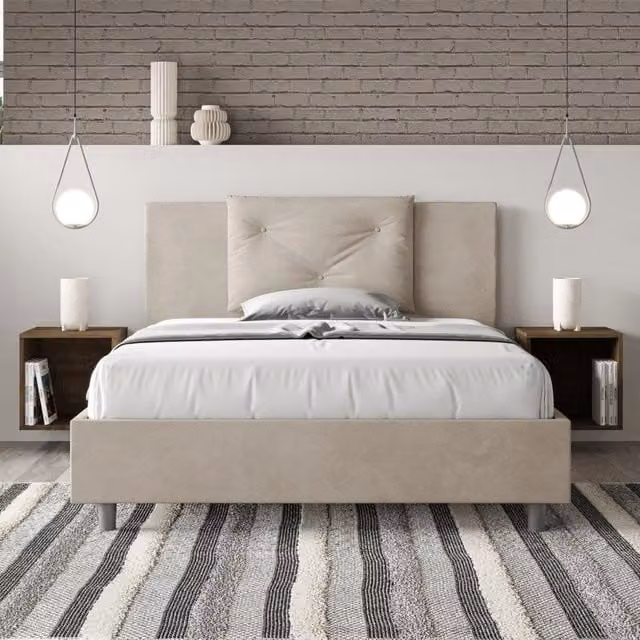Letto contenitore queen size Appia Ityhome imbottito in microfibra colore sabbia L/P: 150 x 200 cm