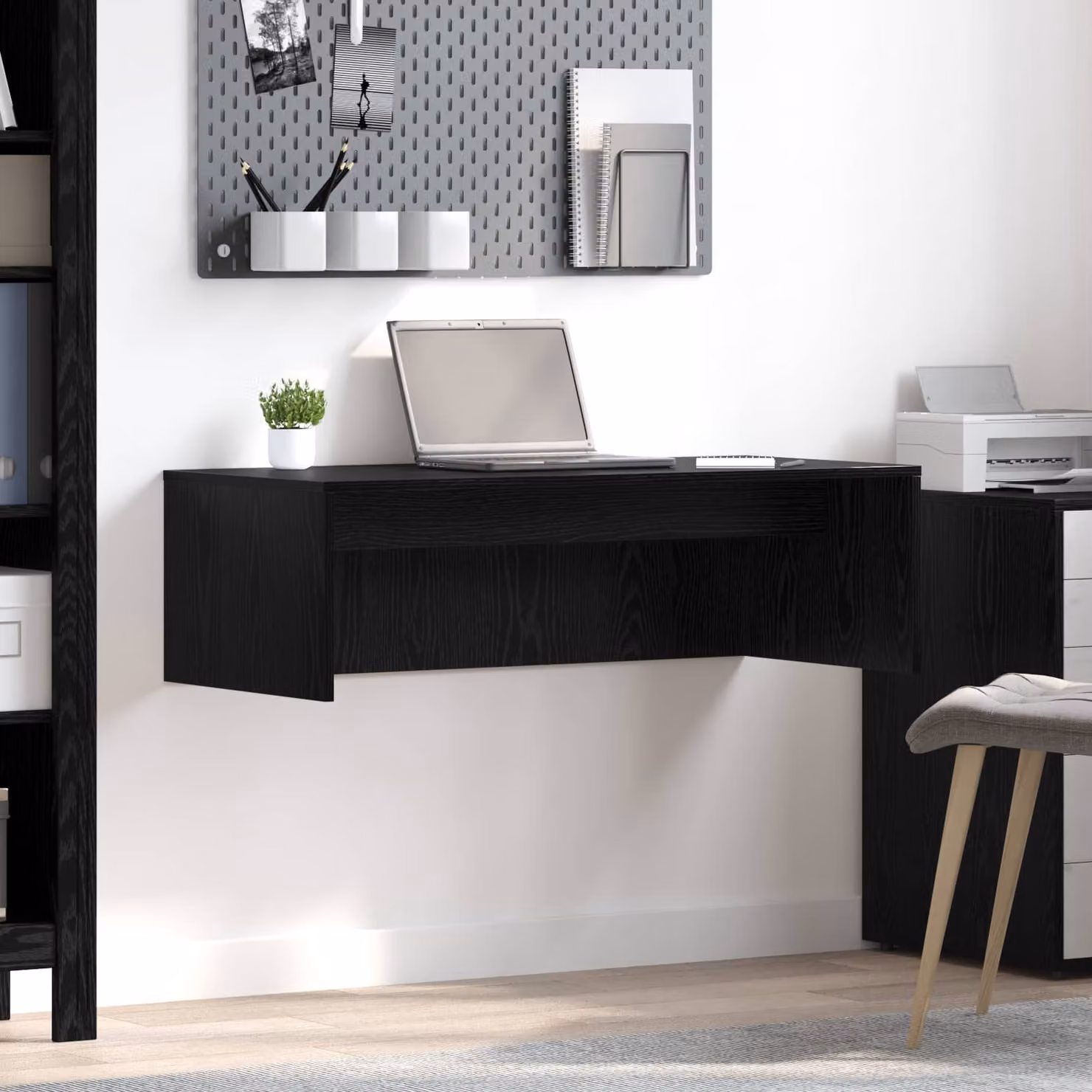 Scrivania a parete sospesa vidaXL in legno MDF nero opaco L: 100 cm, P: 45 cm, H: 30 cm