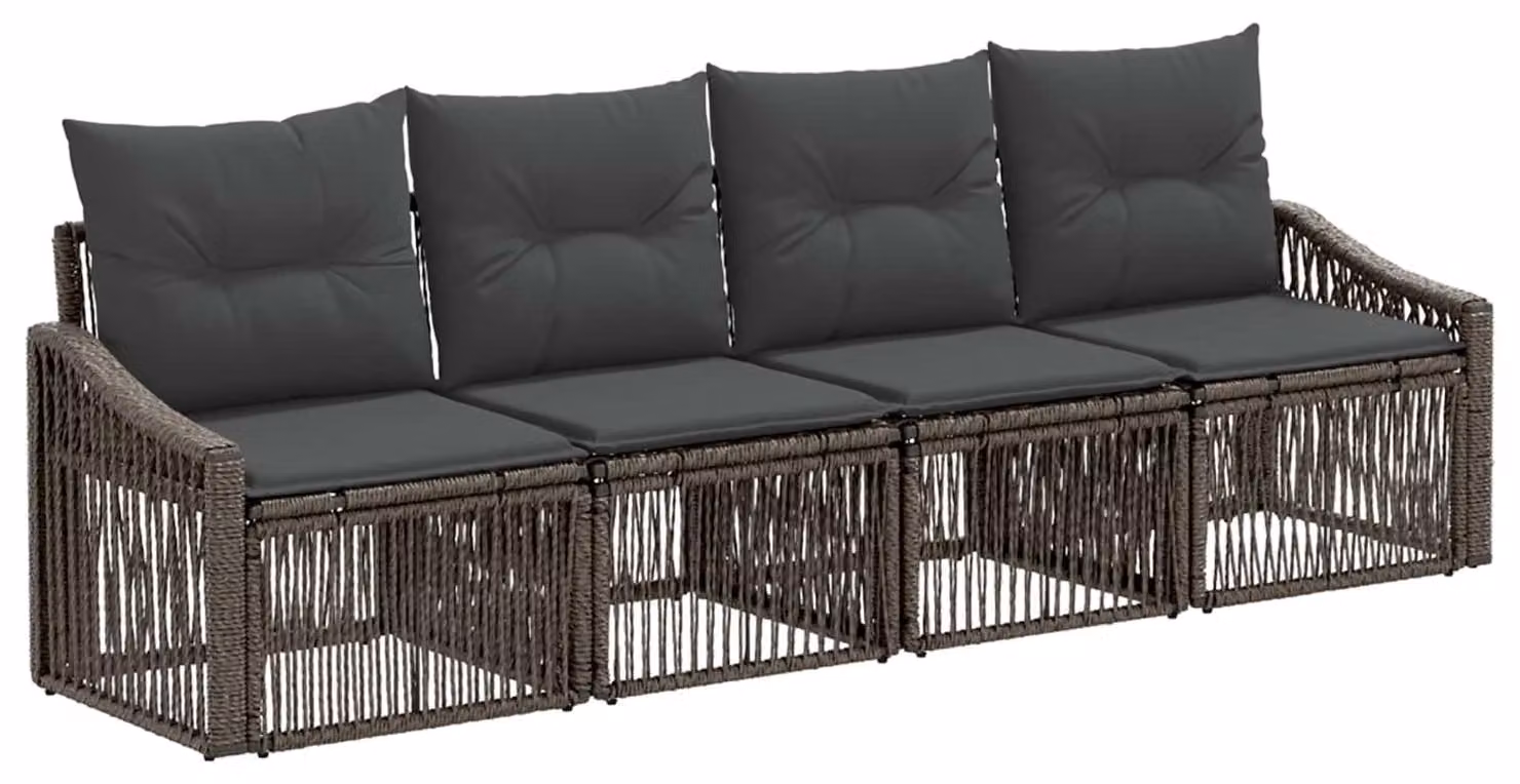 Set di divani da giardino, 4 pezzi, colore grigio, in rattan sintetico