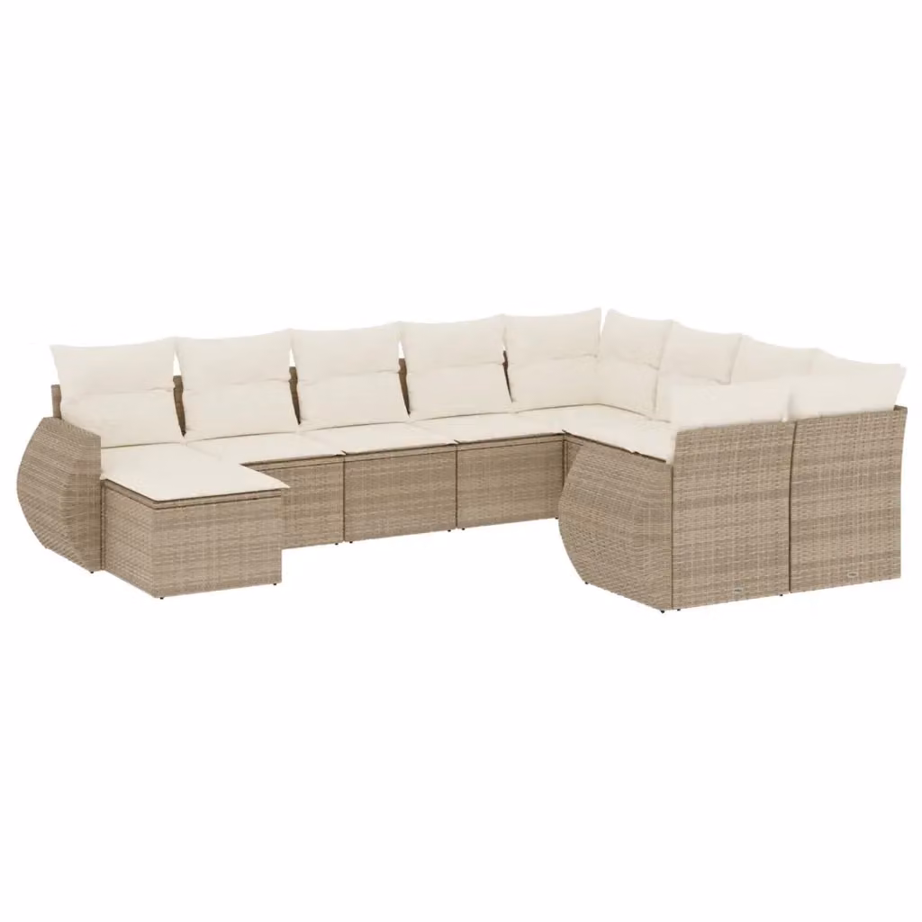 Set Divano da Giardino 10 Pezzi vidaXL in Polyrattan con Cuscini Beige e Tavolino – 2