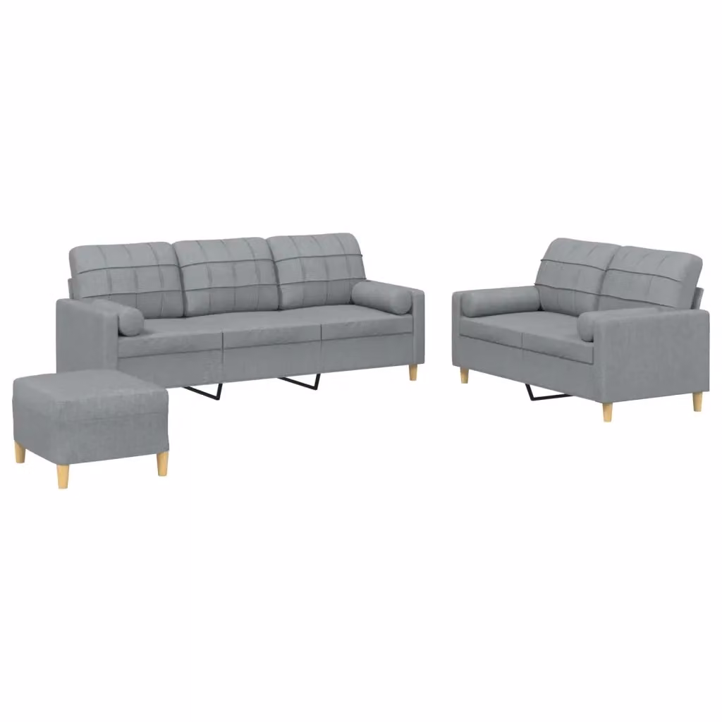 Set di Divani vidaXL in Tessuto Grigio con Pouf e Cuscini per Soggiorno Moderno – 2