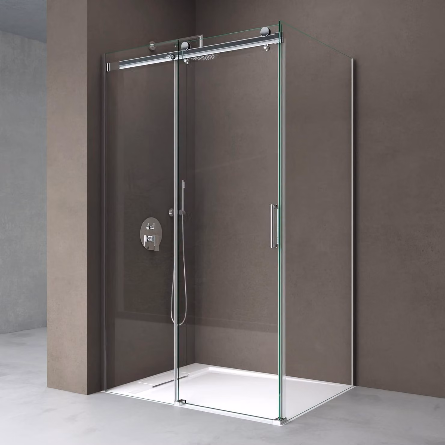 doporro Box Doccia Angolare 75x120x195 cm in Vetro Temperato Trasparente 8 mm Porta Scorrevole con Maniglie e Profili Cromati, Piatto Doccia Bianco da 4 cm Incluso - Ravenna17K