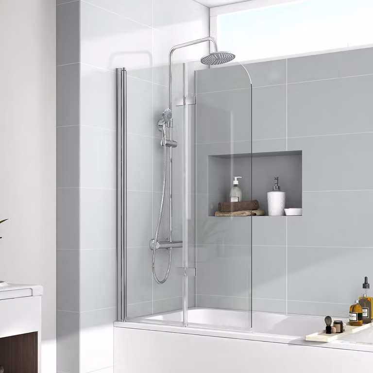 EMKE Cabina doccia 110x140cm Schermo pieghevole per vasca da bagno Schermo doccia in VETRO NANO 6mm Easy Clean