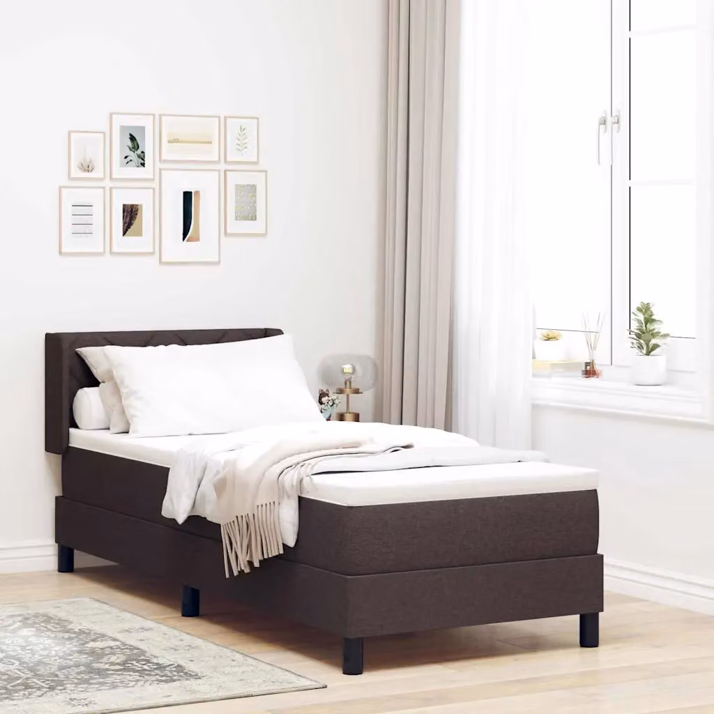Letto a molle con cuscino vidaXL in tessuto marrone con struttura in legno e MDF, L 80 cm x P 200 cm