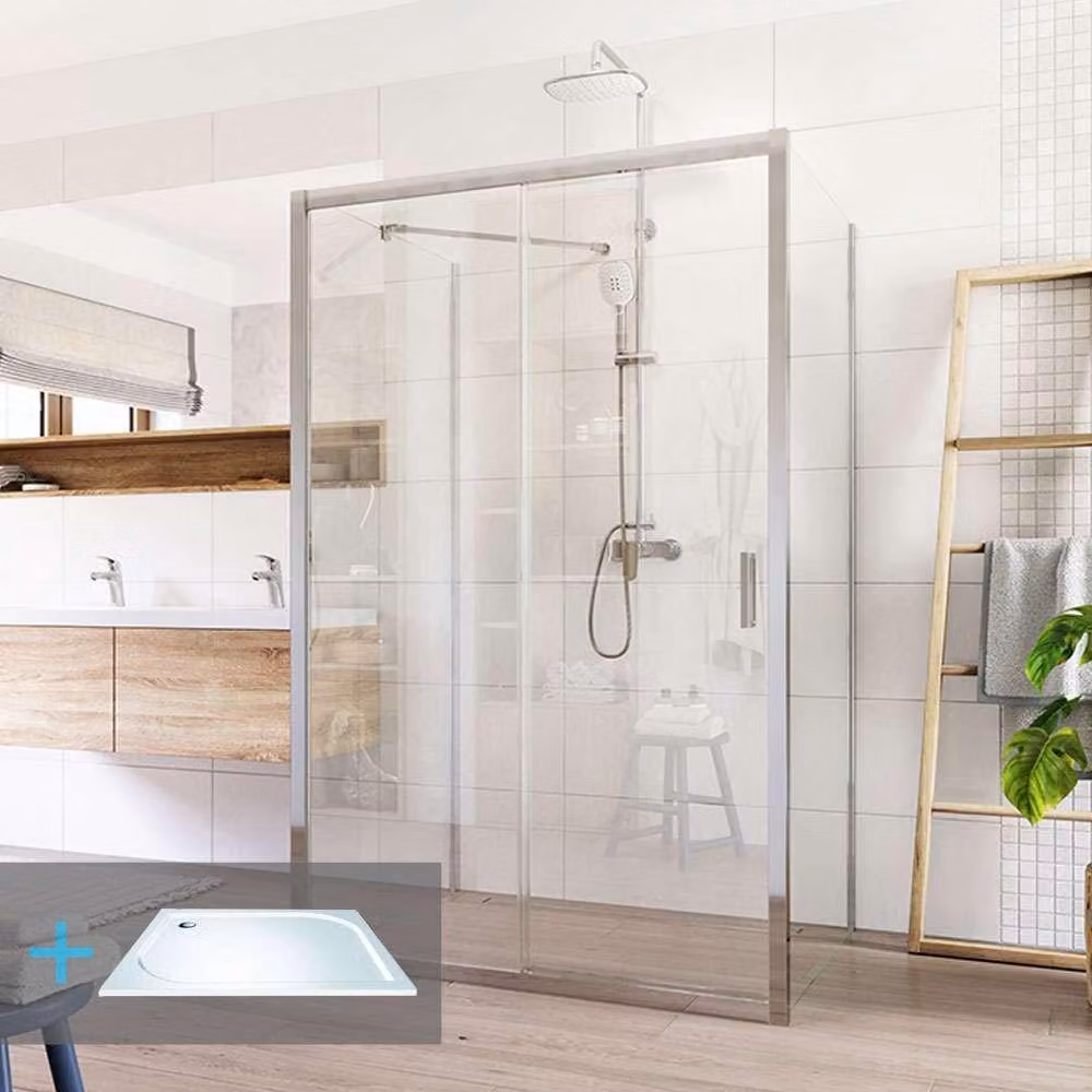 Set doccia Mereo: rettangolo LIMA, 100x120x100x190 cm, cromo ALU, vetro trasparente incl. piatto in marmo - CK85543KM