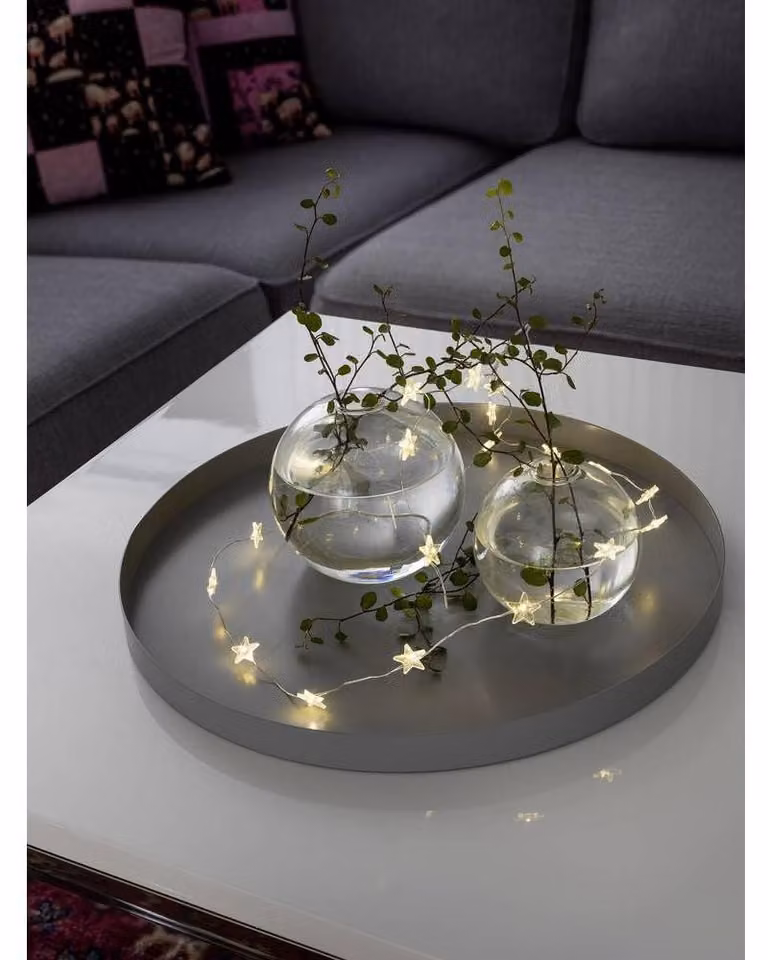 Catena luminosa a LED, 20 stelle trasparenti, luce bianco caldo, alimentata a batteria, 133 cm