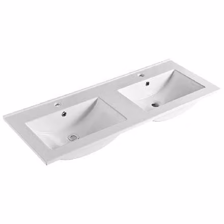 Mereo Keramika - Lavabo doppio Slim, 1210x460 mm, con troppopieno, fori per rubinetti, bianco UC12146D