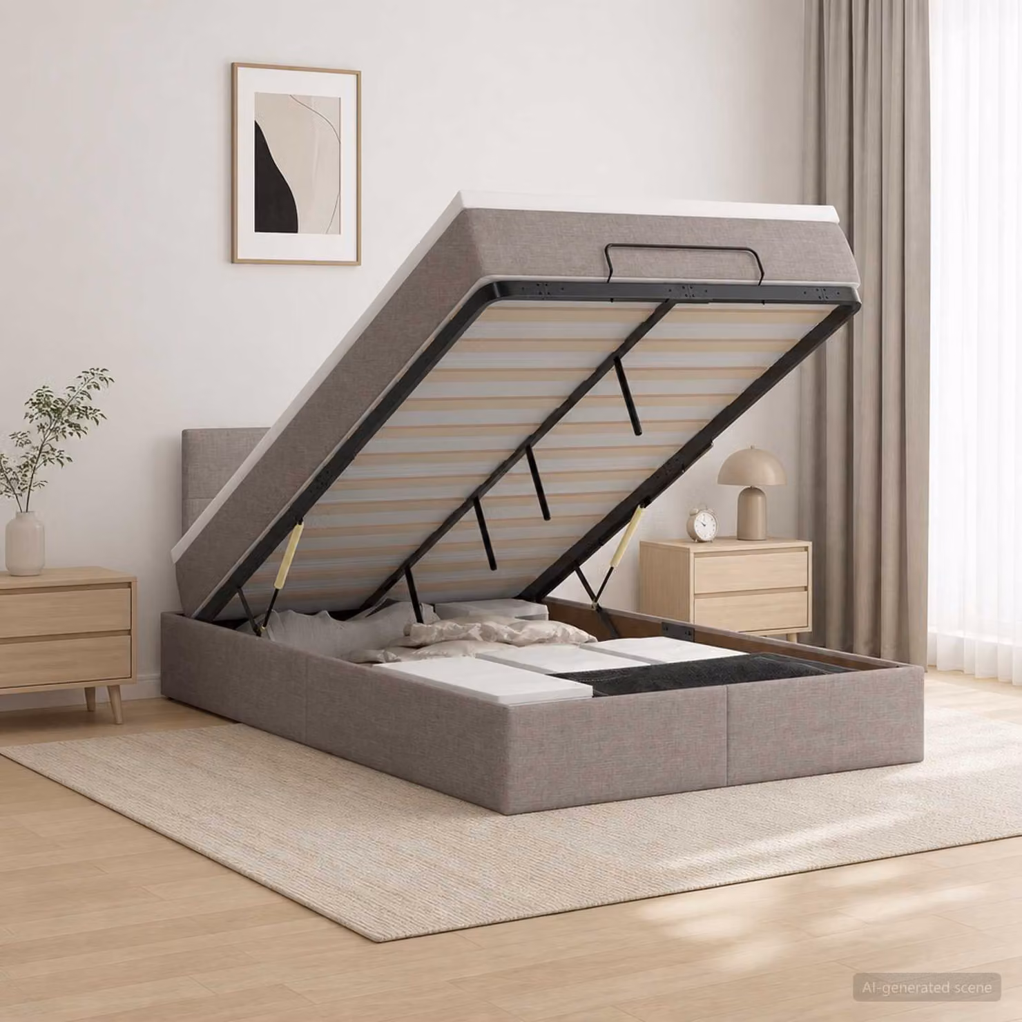 Letto ottomano con materasso vidaXL in tessuto Tortora L/P: 120 x 200 cm