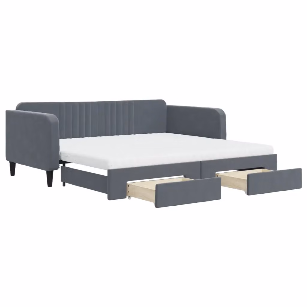 Divano Letto Estraibile con Cassetti vidaXL in Velluto Grigio per Soggiorno e Camera da Letto L/P/H: 223 x 100 x 75 cm – 2