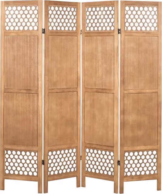 Divisorio per ambienti pieghevole BELIANI in MDF con design geometrico boho, marrone, 4 pannelli, H: 170 cm, L: 163 cm